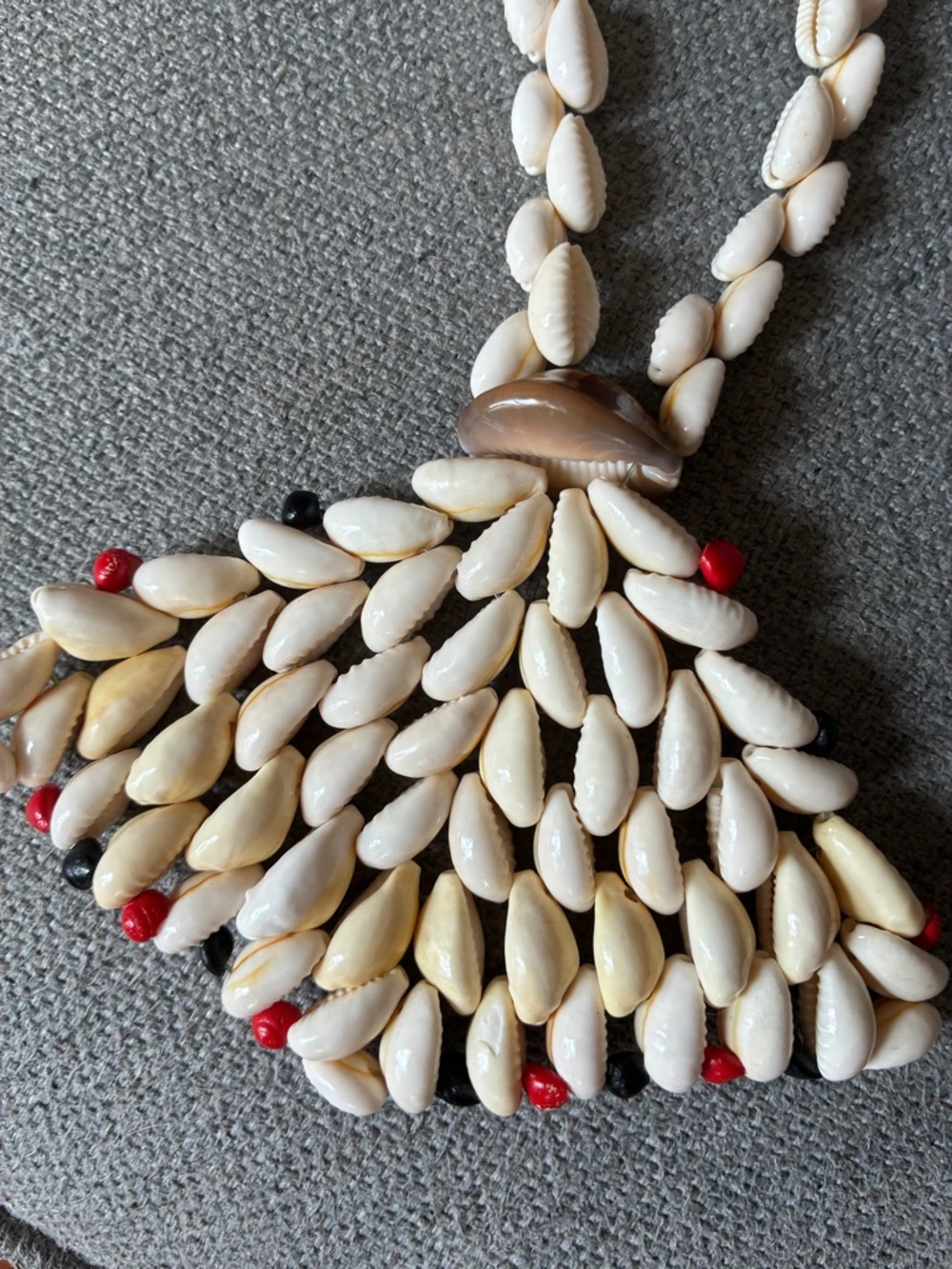 Handmade Cowrie Shell Statement Necklace with Red & Black Beads